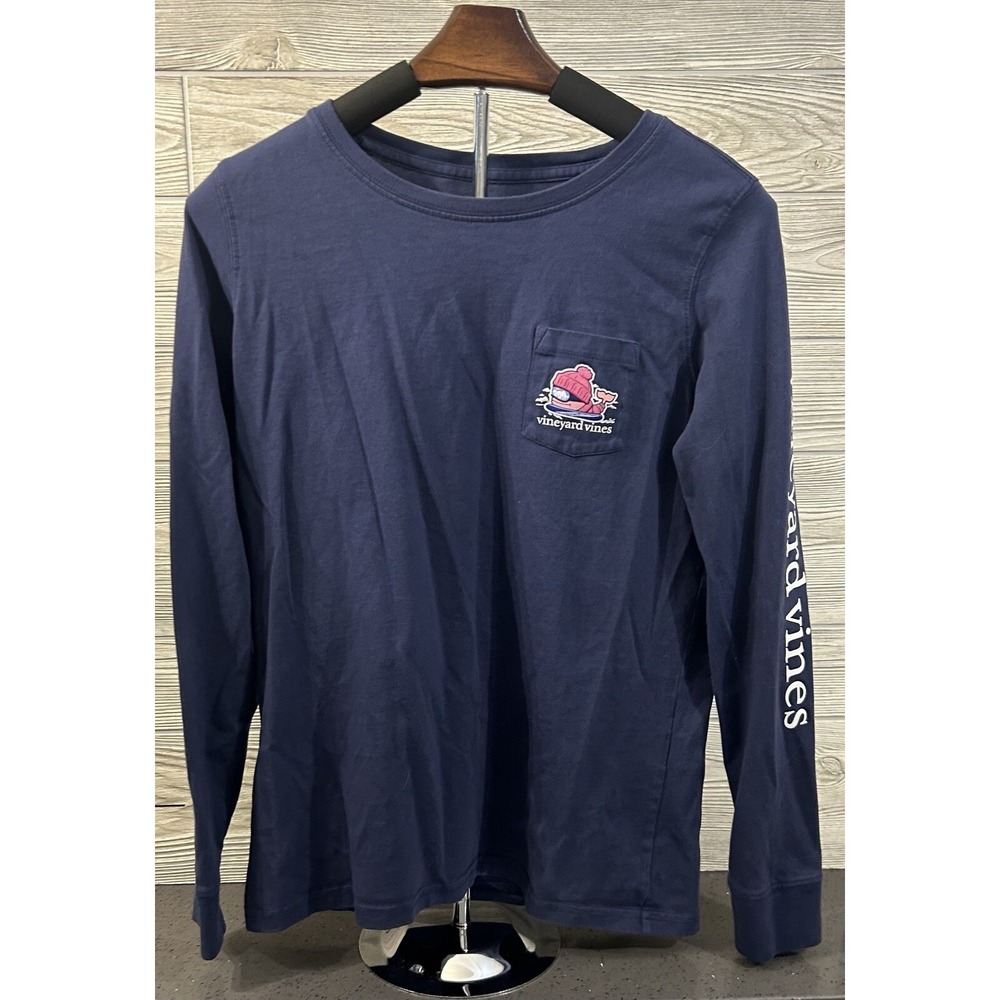 Vineyard Vines Snowboard Winter Snow Whale Long-Sleeve Pocket Tee Navy‎ Blue S